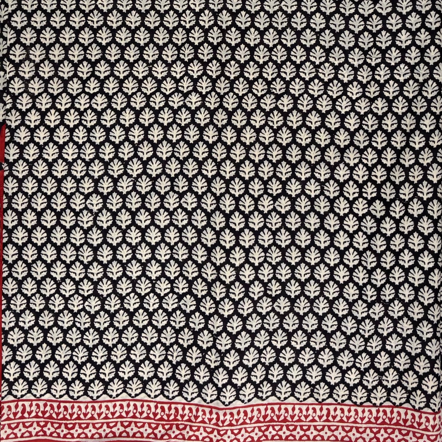Black Maroon Cotton Block Printed Saree Body