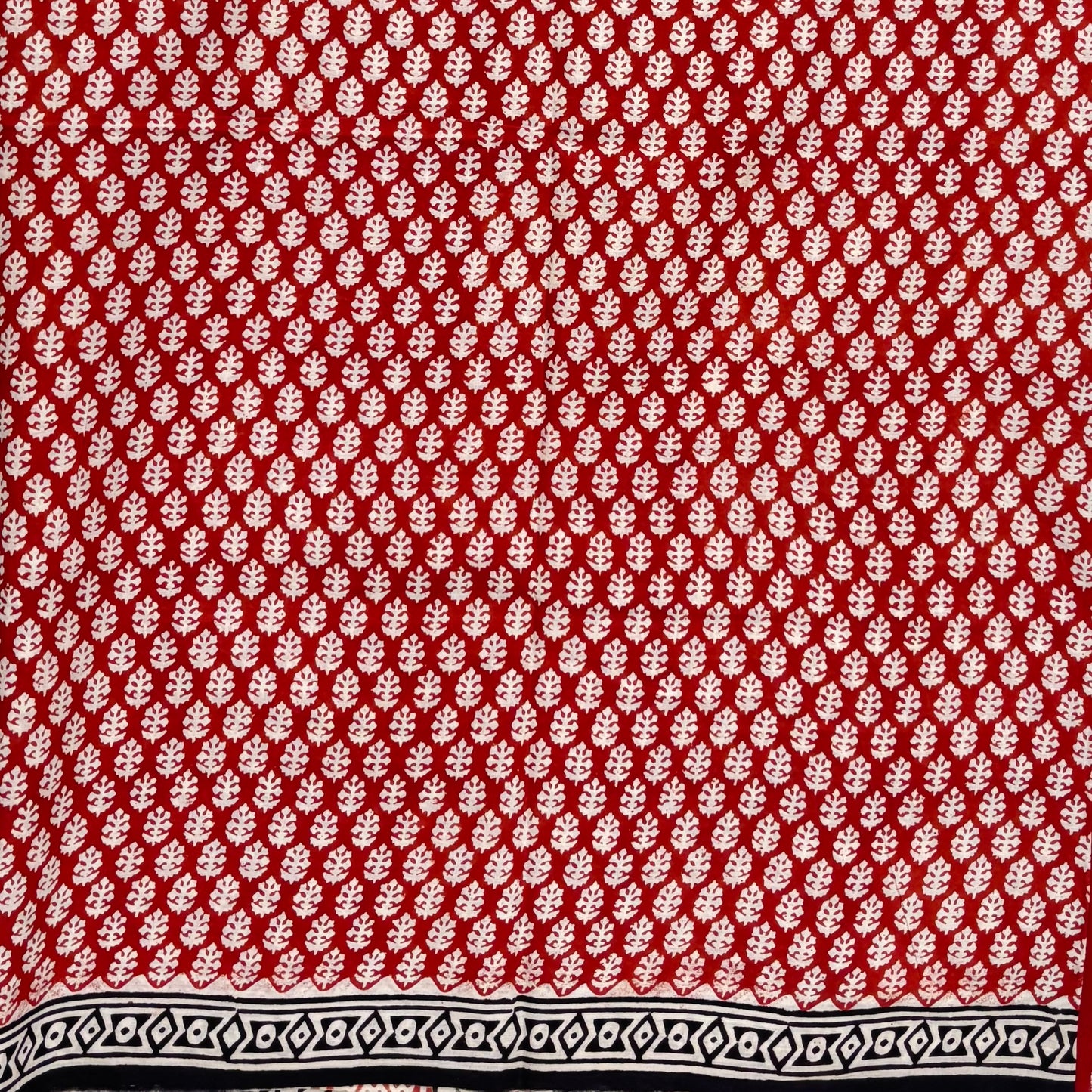 Bagru Blockprinted Cotton Saree Red White Flower Booti Body