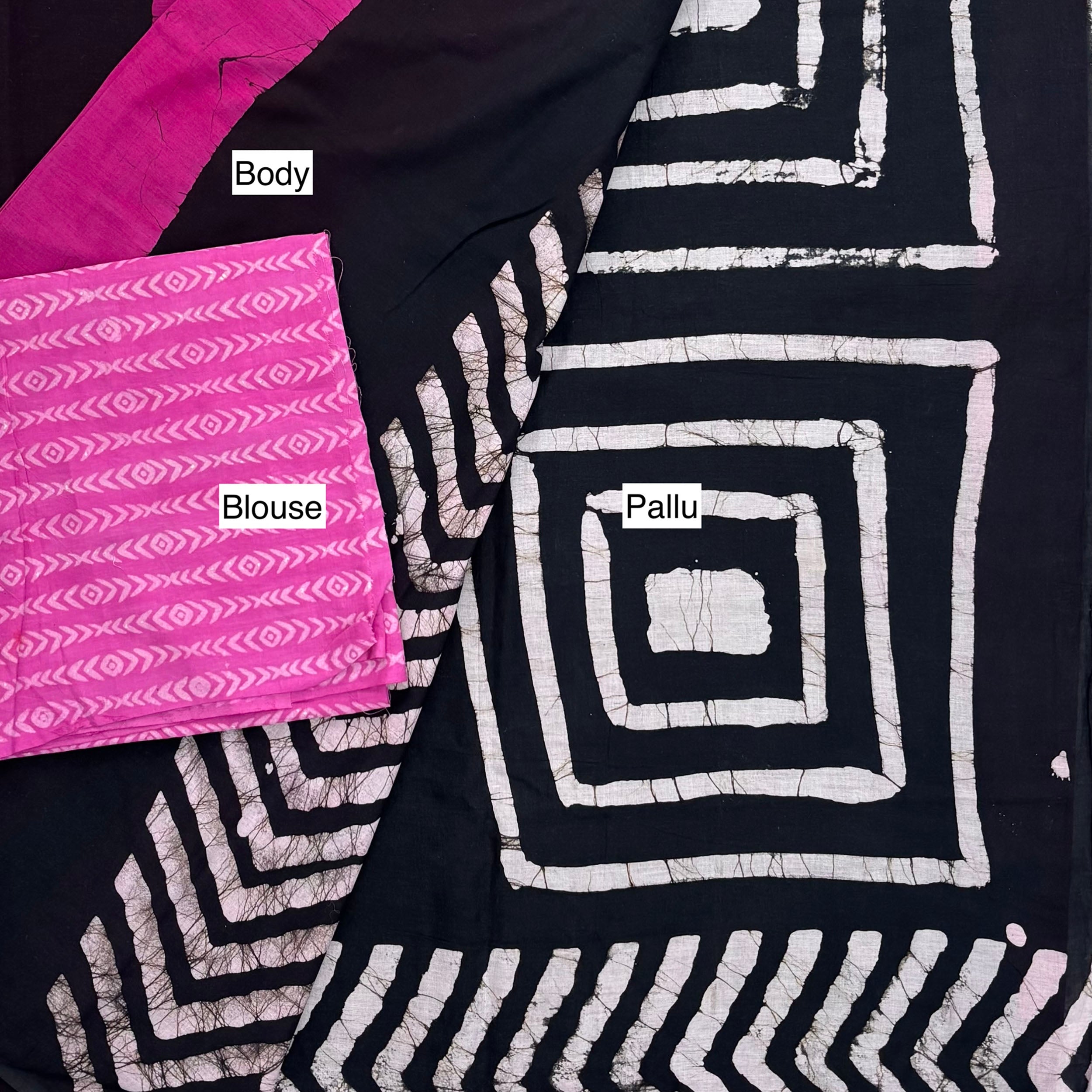 Abhā Mul Cotton Batik Saree in Black #7