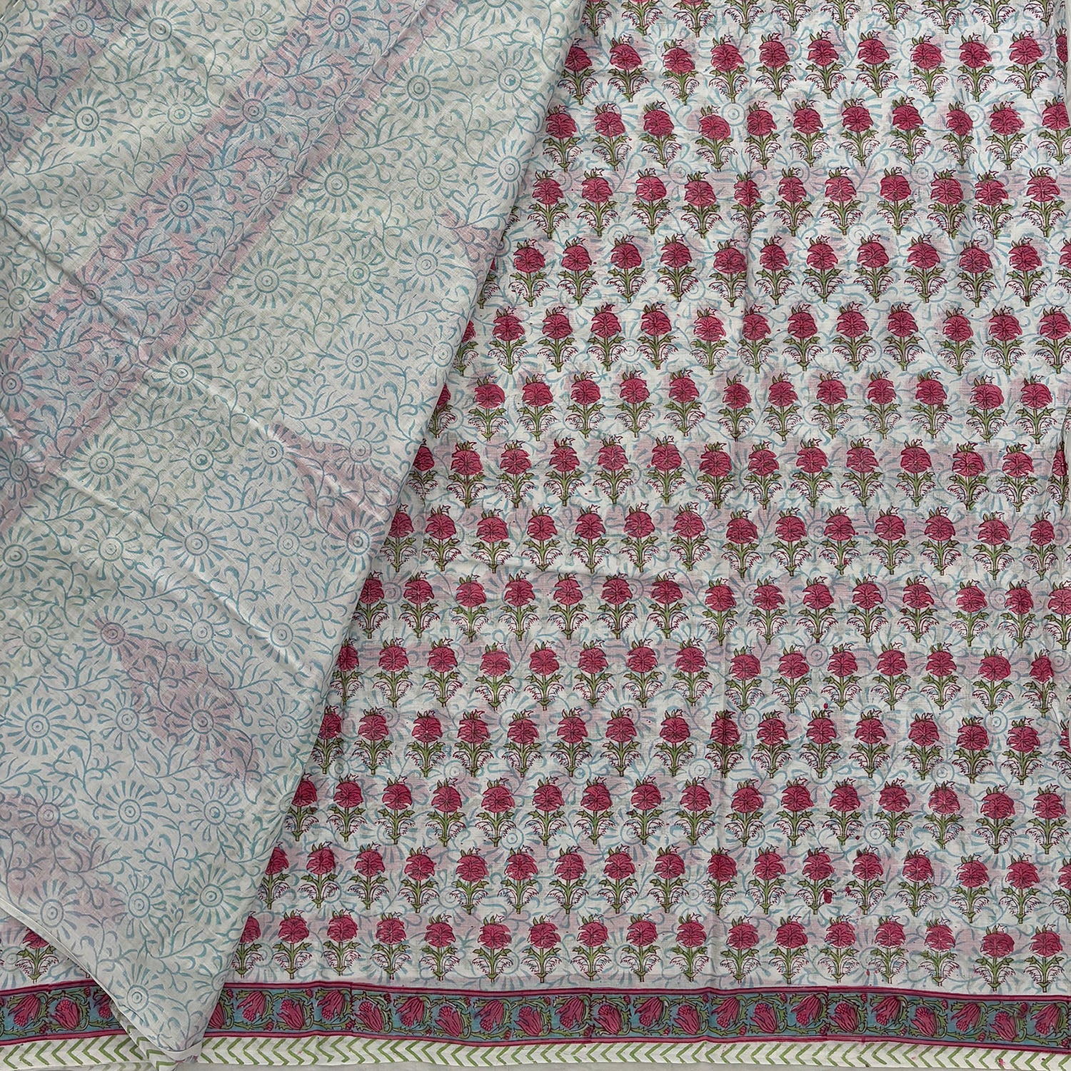 Abhā Mul Cotton Blockprinted Saree in Light Blue #4