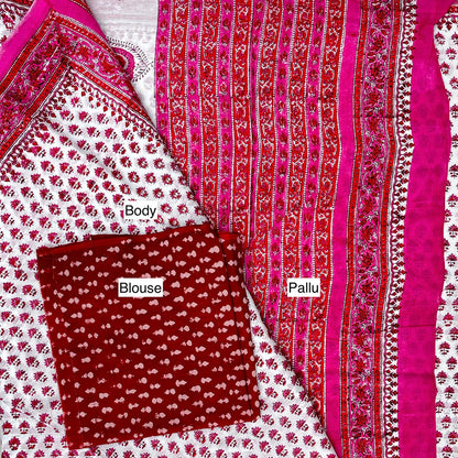 Abhā Mul Cotton Blockprinted Saree in White #2