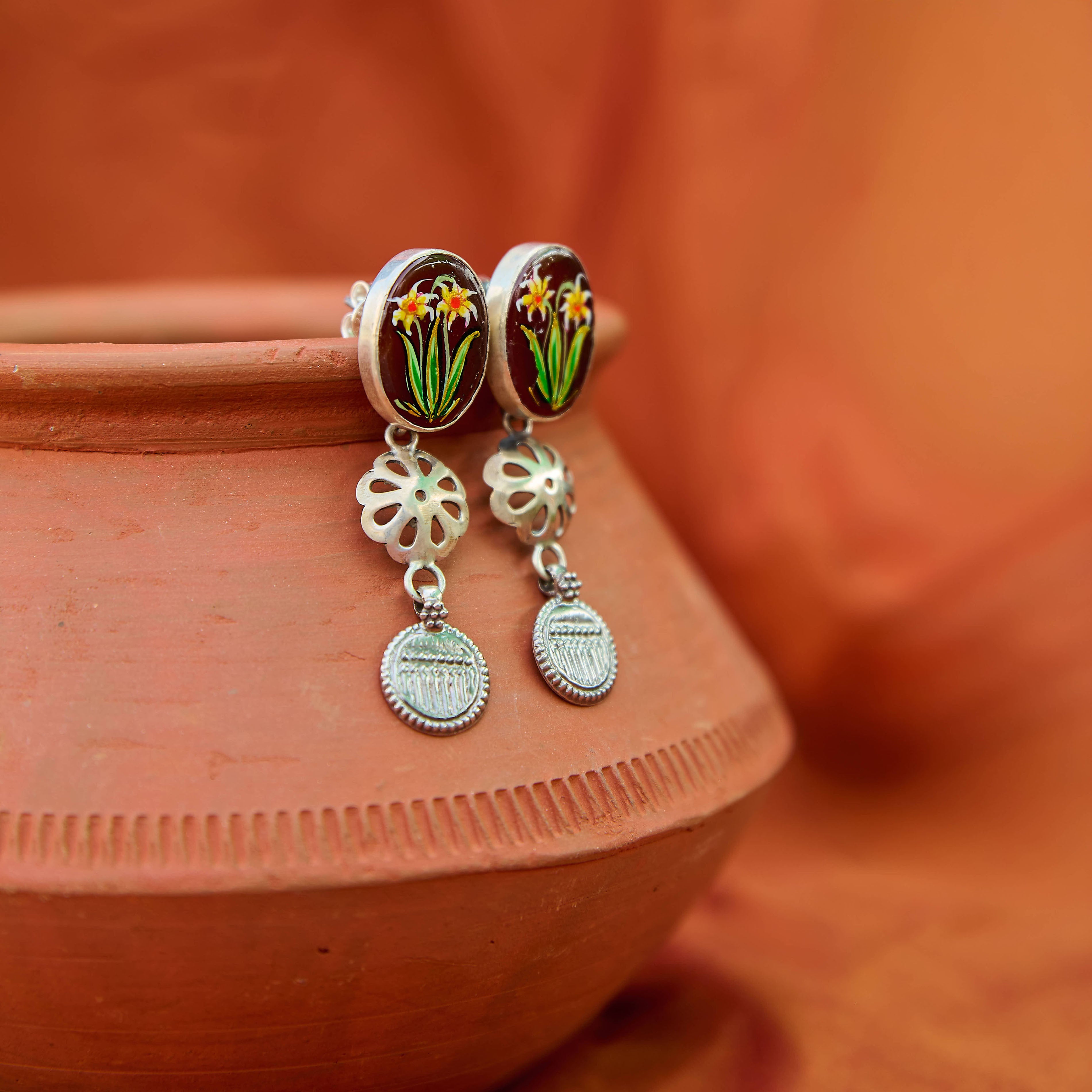 Alekhi Handpainted Silver Earrings (#2)
