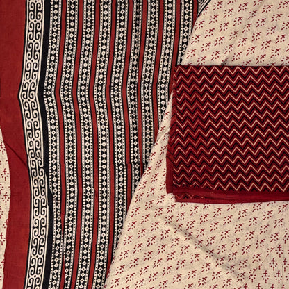 Beige Maroon Cotton Block Printed Saree Blouse Pallu
