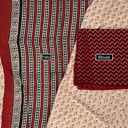 Beige Maroon Cotton Block Printed Saree Blouse Pallu