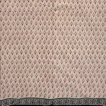 Beige Maroon Cotton Block Printed Saree Body