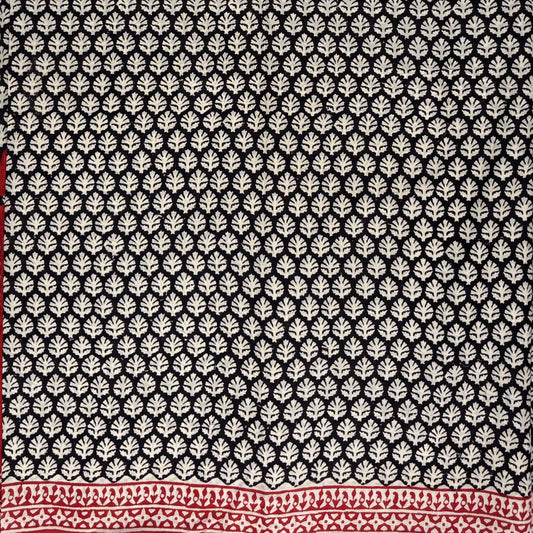 Black Maroon Cotton Block Printed Saree Body