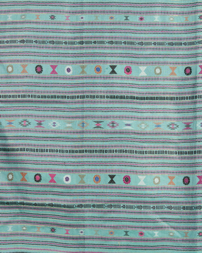 Blue Kosa Silk Saree with Extra Weft motifs on display close up of motifs