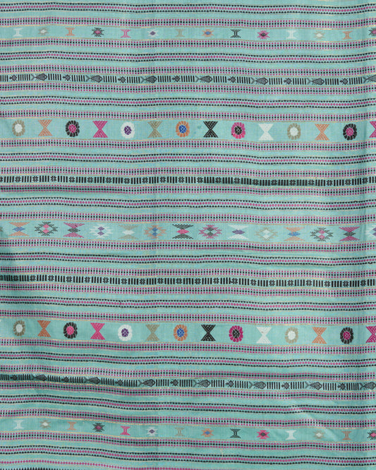 Blue Kosa Silk Saree with Extra Weft motifs on display close up of motifs