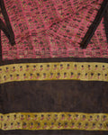 A natural dye dabu handblock print saree in tussar by modal fabric in pink and yellow combination.