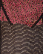 A natural dye dabu handblock print saree in tussar by modal fabric in pink and yellow combination.