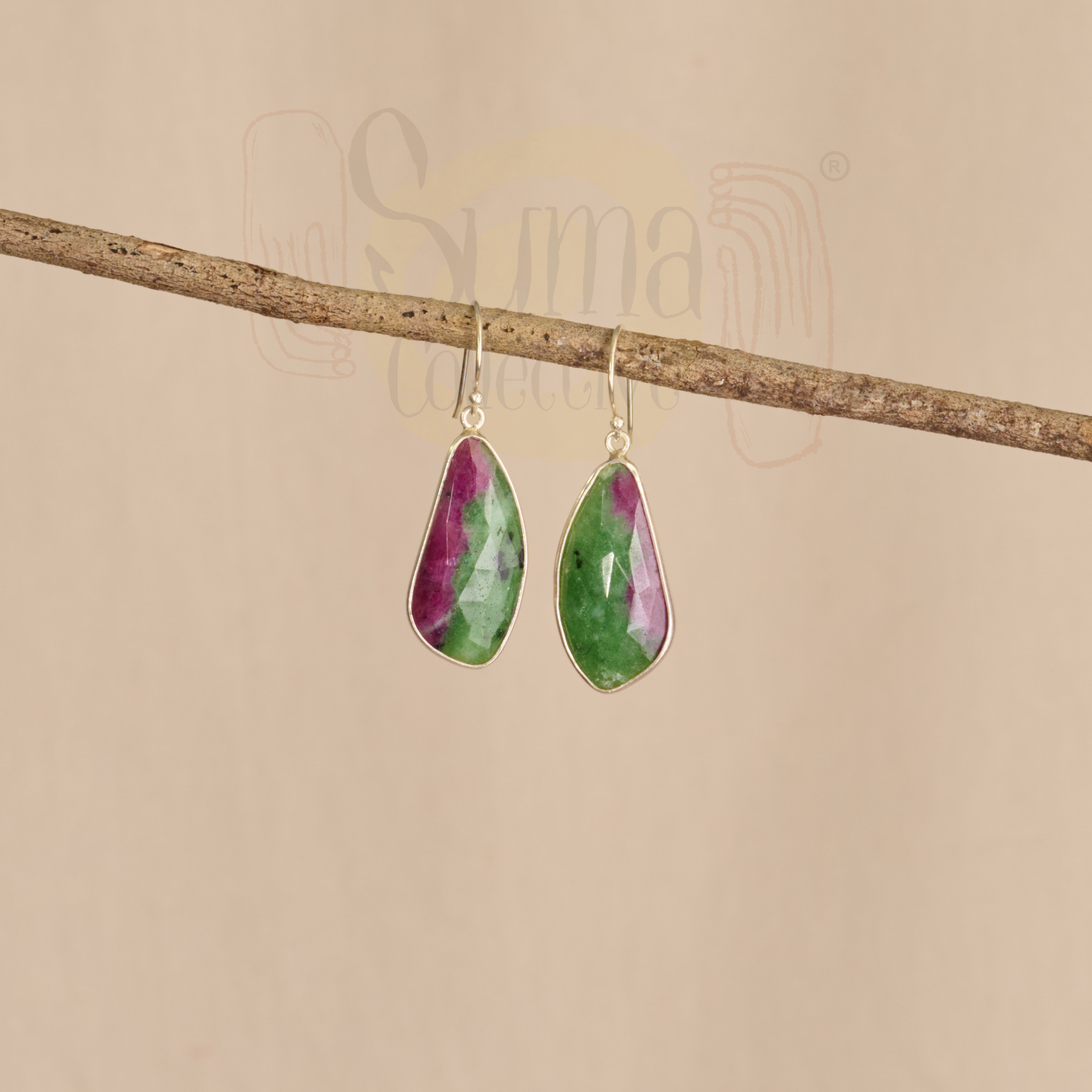 Surkh Ruby Zoisite Silver Earrings