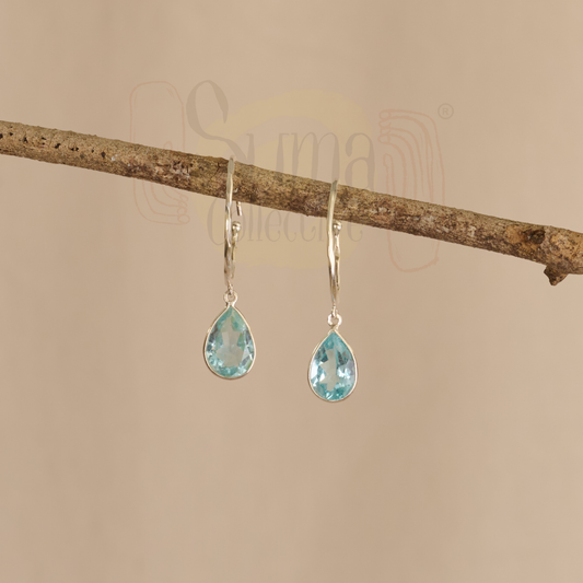 Mavi Blue Topaz Tear Drop Silver Earrings