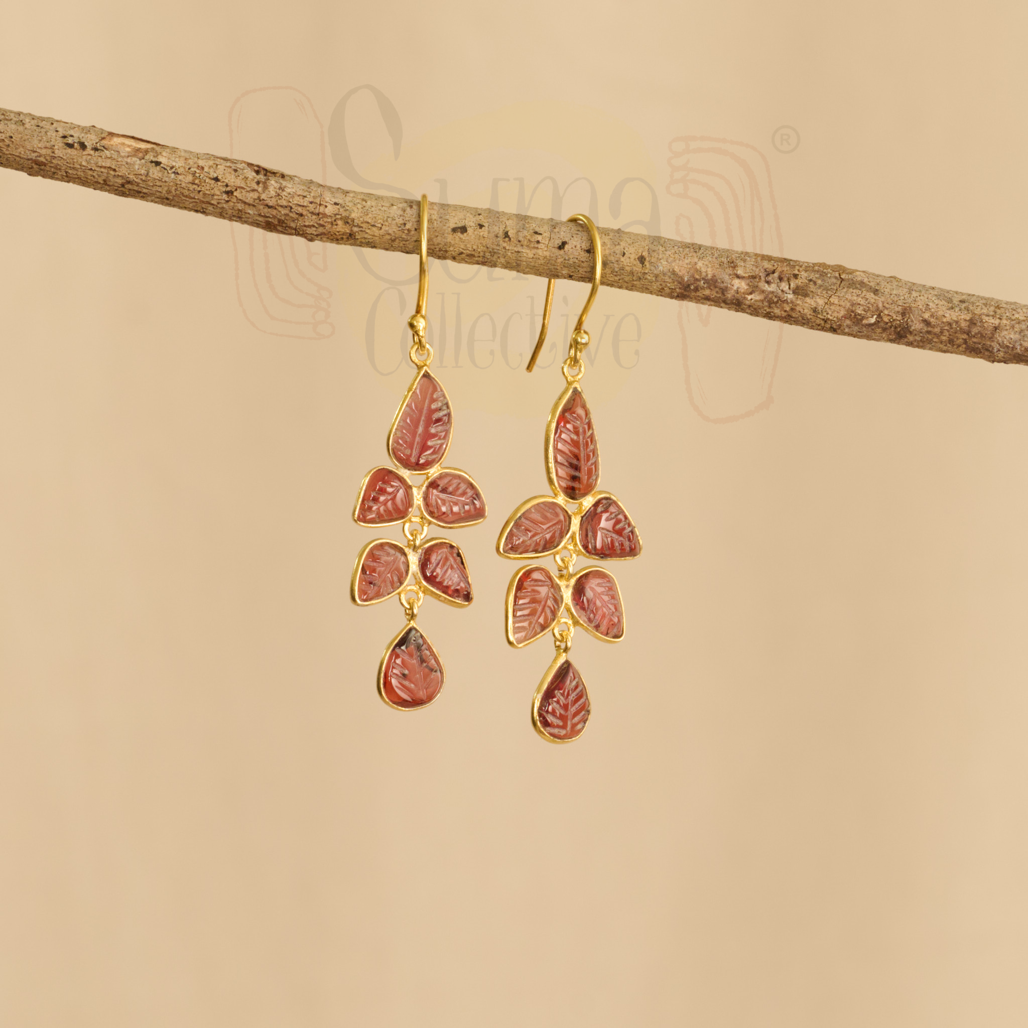 Carved Tourmaline Handcrafted Silver Earring 925 Silver Sterling Silver