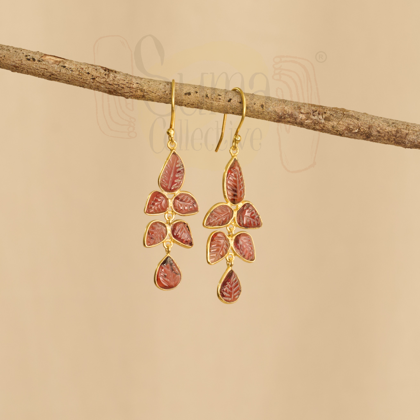 Carved Tourmaline Handcrafted Silver Earring 925 Silver Sterling Silver