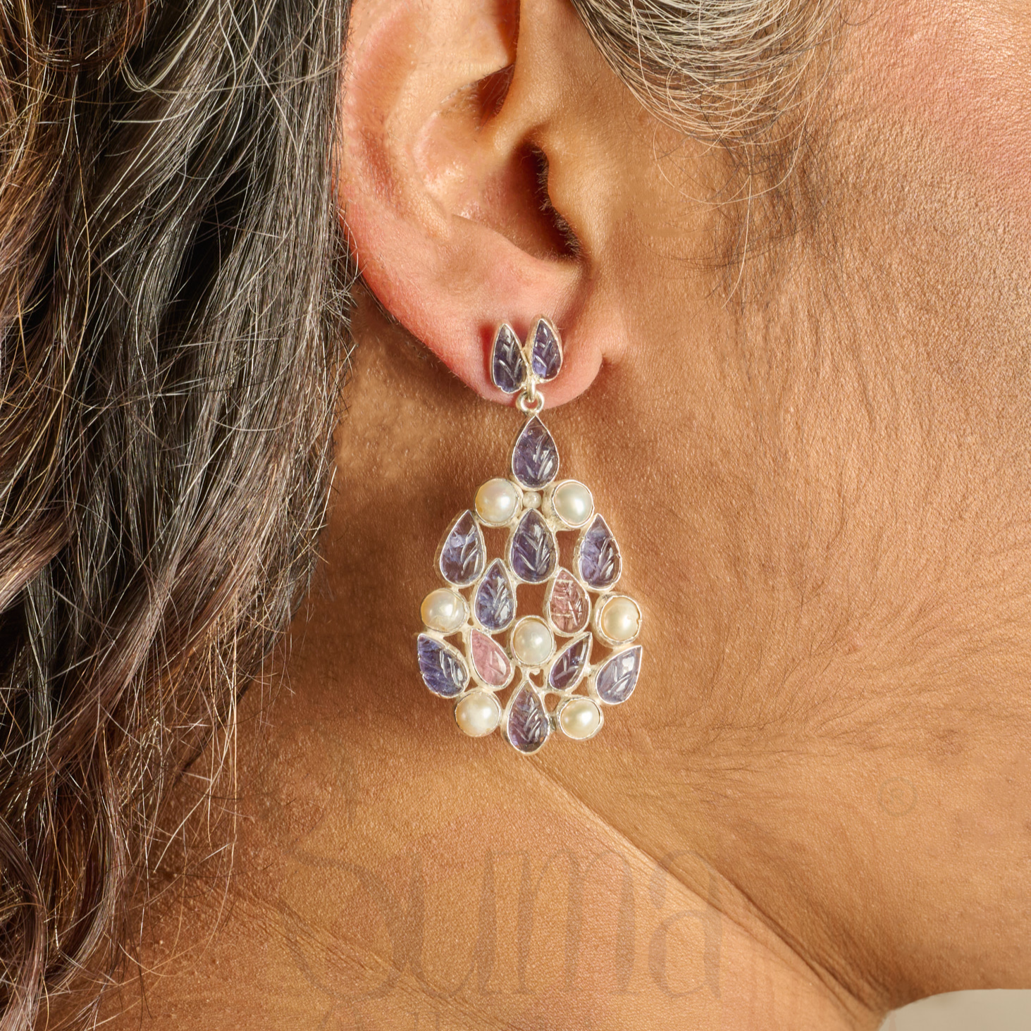 Asmita Tanzanite Pearl Silver Earrings