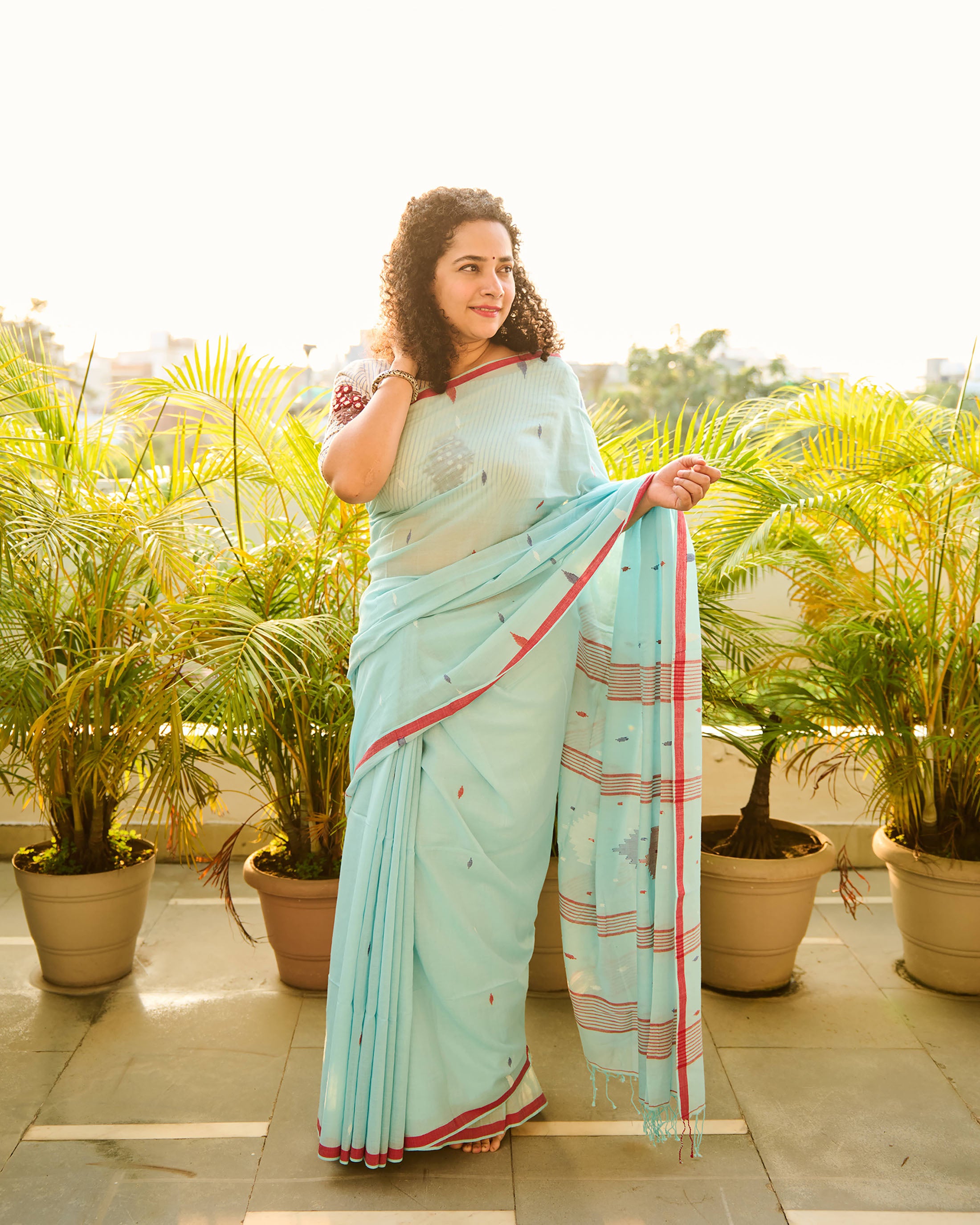 Āab Jamdani Khadi Cotton Saree