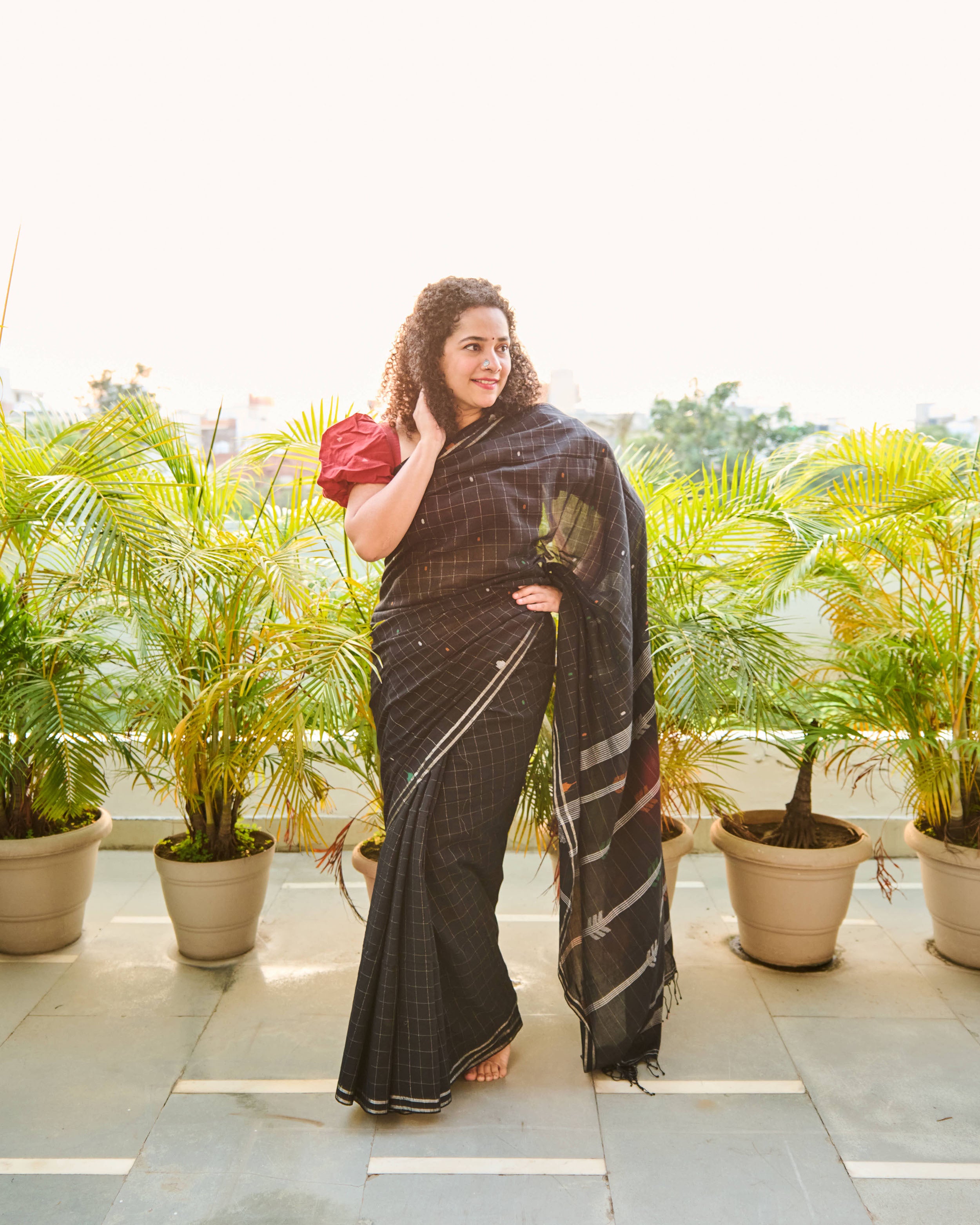 Saanjh Jamdani Khadi Cotton Saree