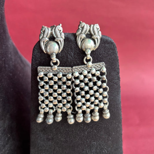Jharokha Earrings Silver with Parrots
