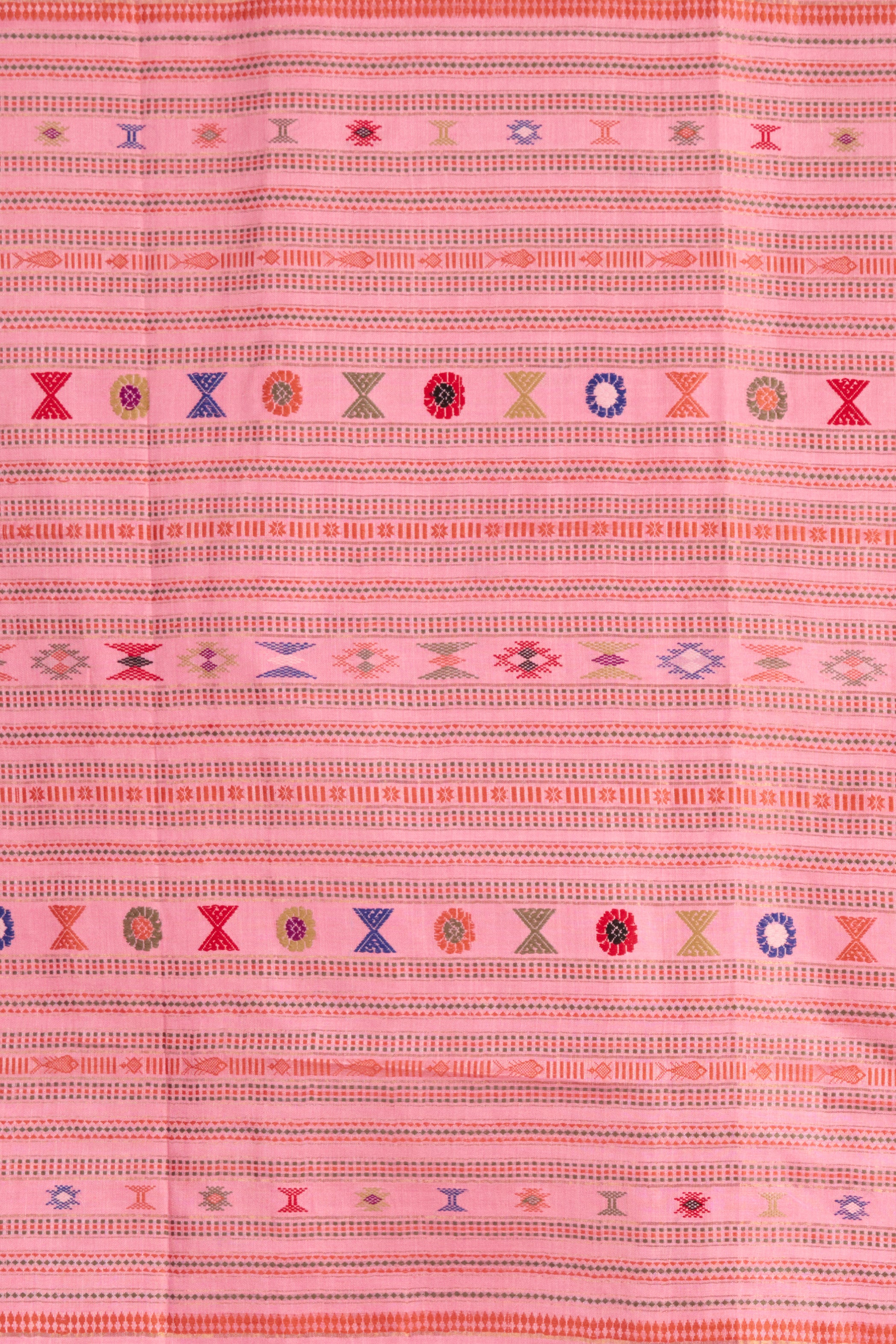 Pink Kosa Silk Saree with Extra Weft Motifs on display