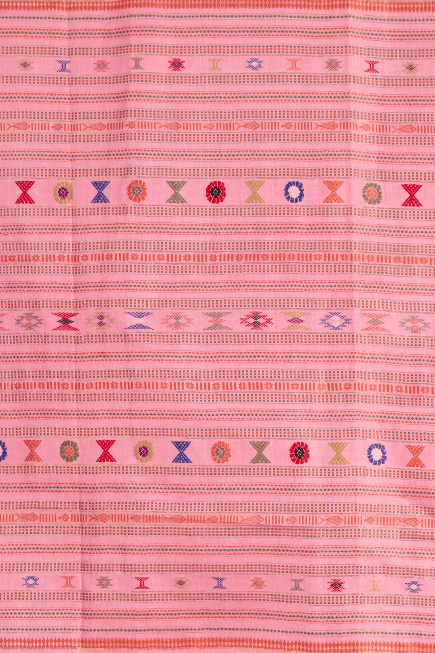 Pink Kosa Silk Saree with Extra Weft Motifs on display