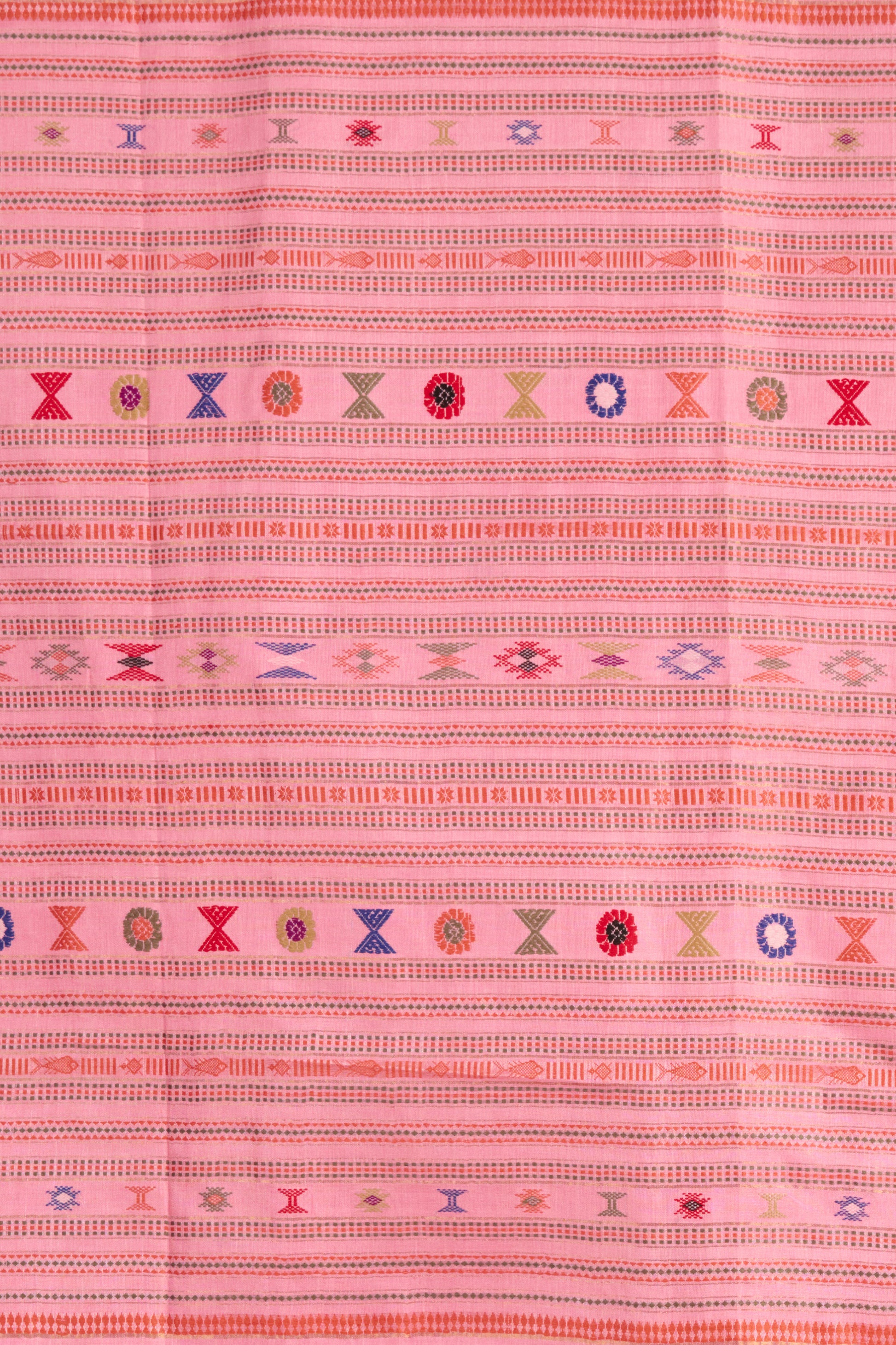 Pink Kosa Silk Saree with Extra Weft Motifs on display