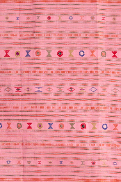 Pink Kosa Silk Saree with Extra Weft Motifs on display