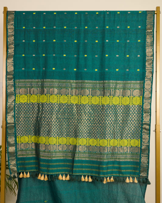 Assam Handwoven Teal Green Cotton by Mulberry Silk Saree