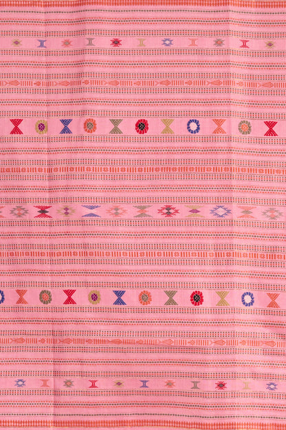 Close up of the pallu of pink silk saree