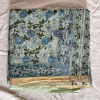 Mint Green kota cotton saree with Sanganeri blockprint.