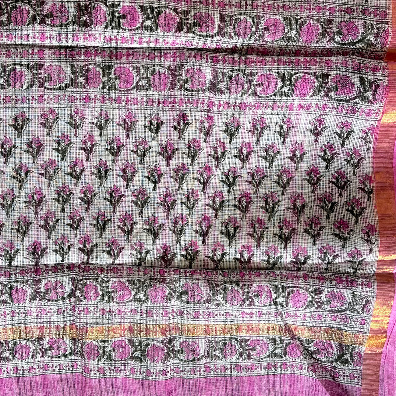 Kota Cotton Saree in Bagru Blockprint #3