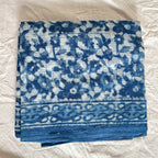 Indigo and white dabu blockprint kota cotton saree.