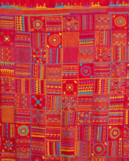 Lambani Embroidered Kosa Silk Saree Red embroidery close up
