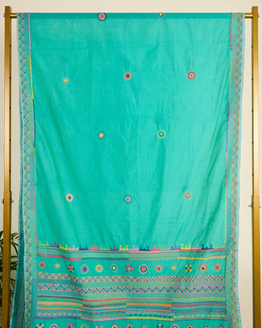 Lambani Embroidery on Chanderi Silk Cotton Saree on display