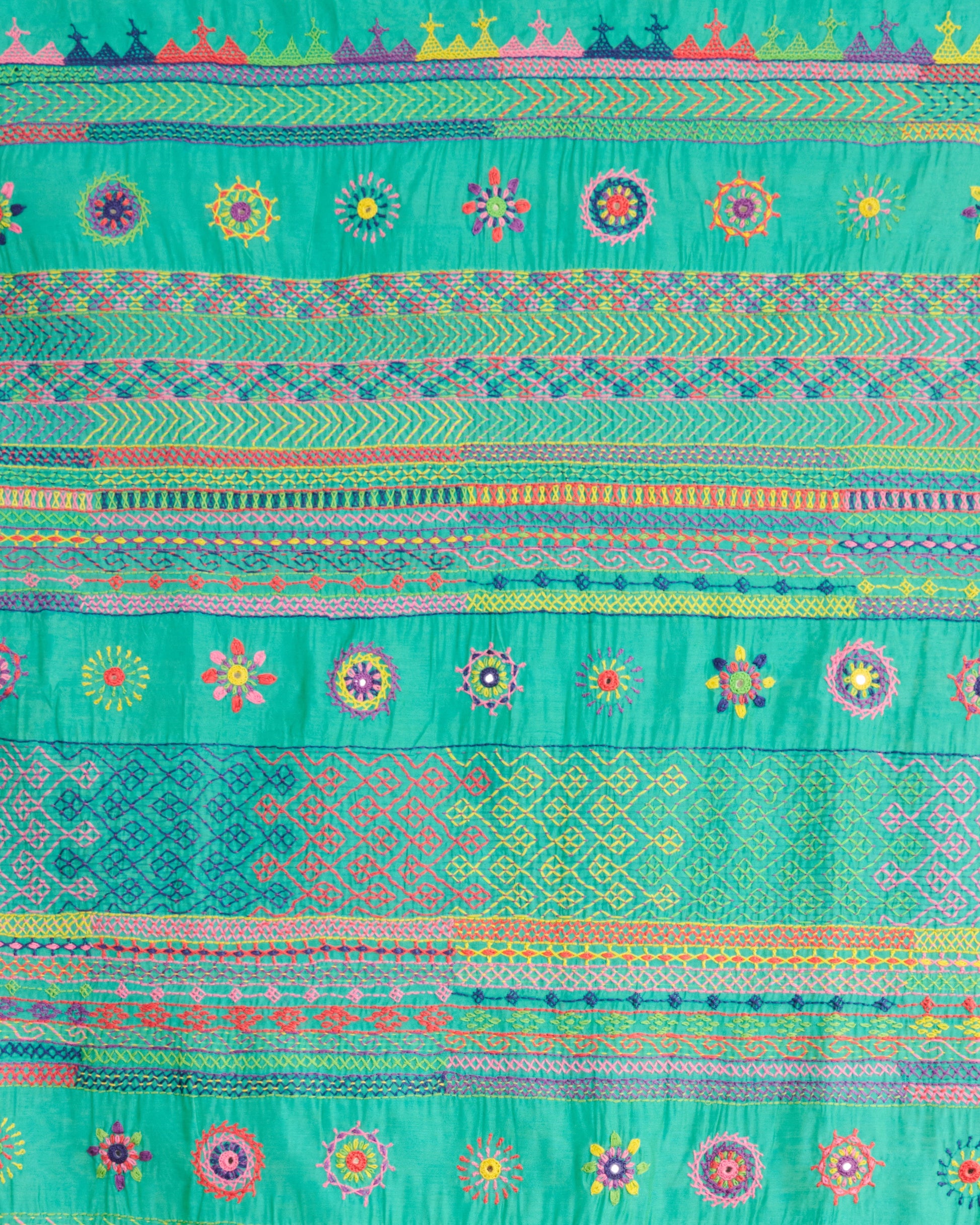 Lambani Embroidery on Chanderi Silk Cotton Saree Close up on display