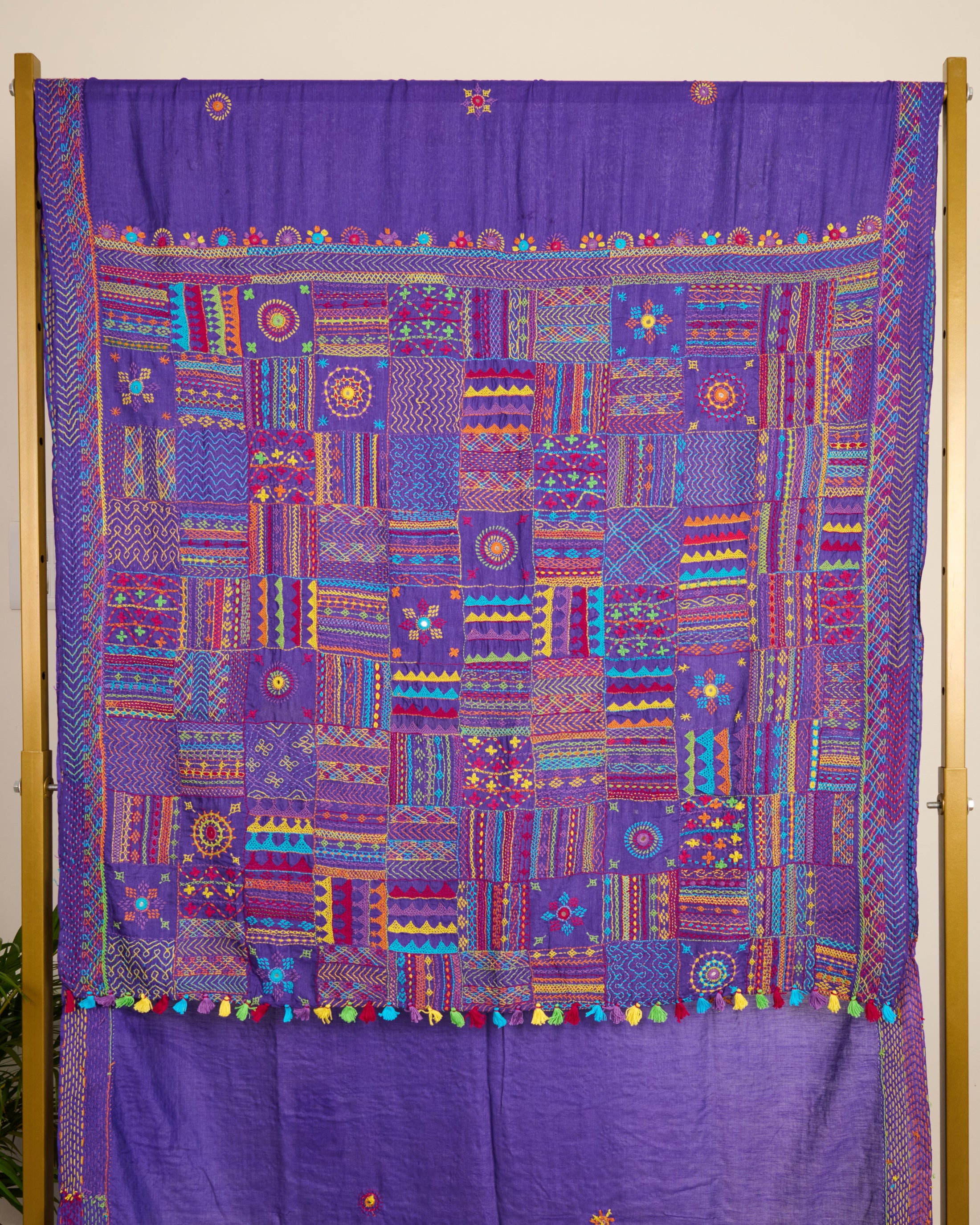 Lambani Embroidery on Kosa Silk Saree on display