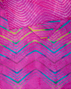 A pink toned leheriya saree with a multicolour leheriya tie-dye on pallu