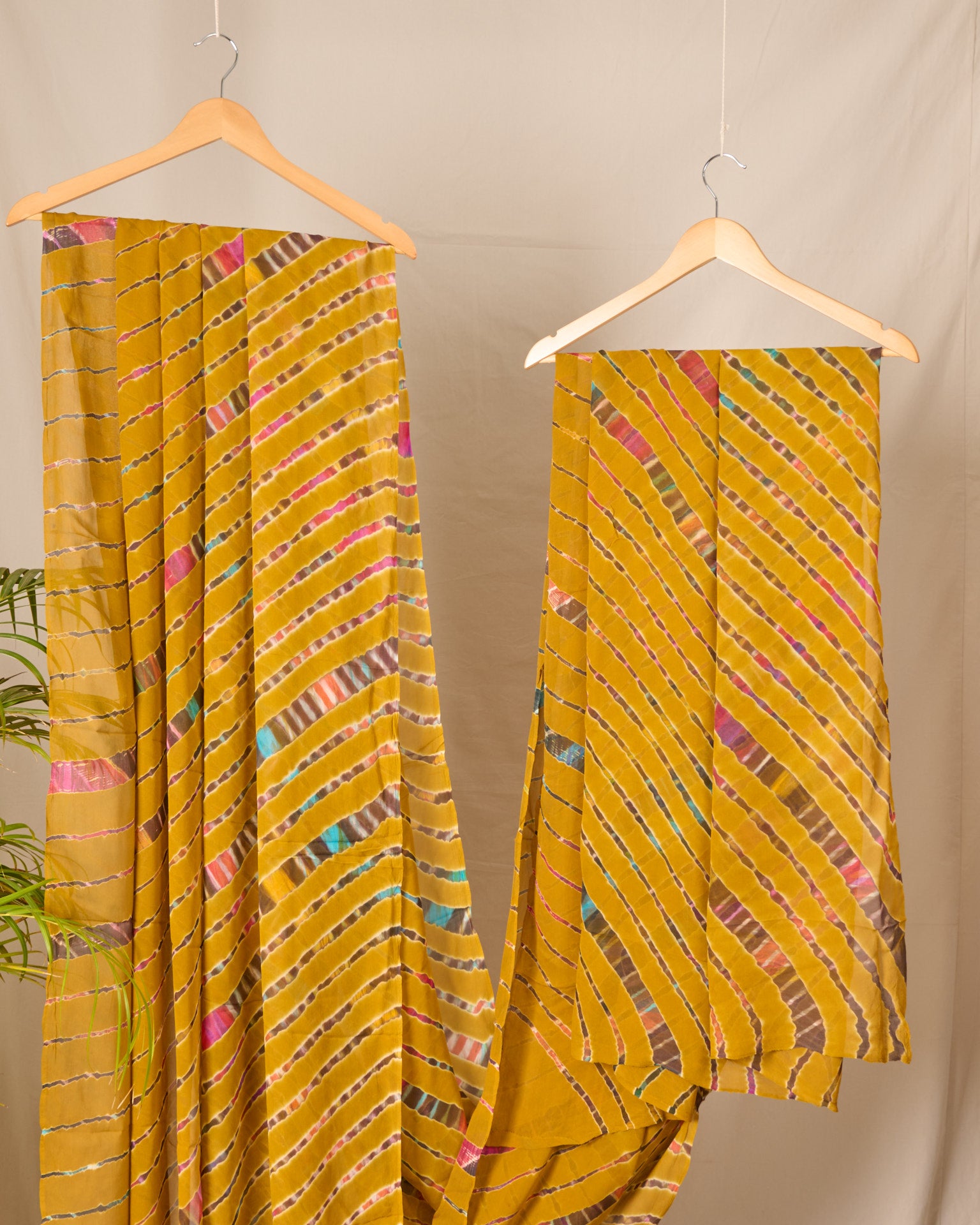 Mustard Yellow Leheriya Pure Georgette Saree Made in India Handcrafted Saree