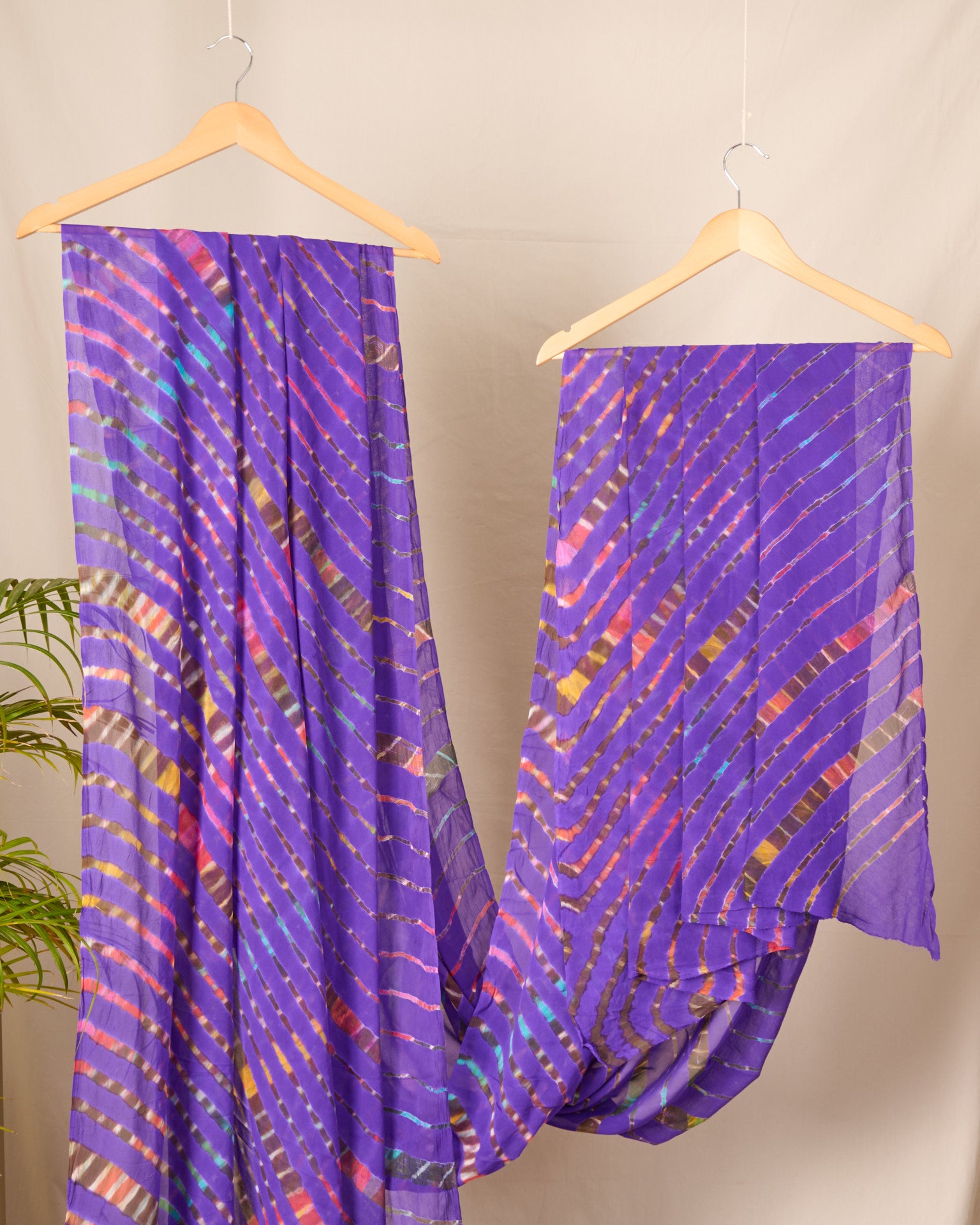 Violet Leheriya Pure Georgette Saree Handcrafted Made in India 