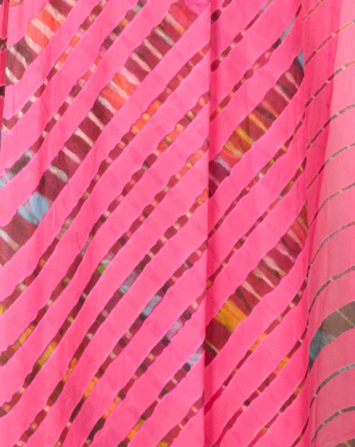 Leheriya Pure Georgette Saree Bubblegum pink Made in India Handcrafted saree