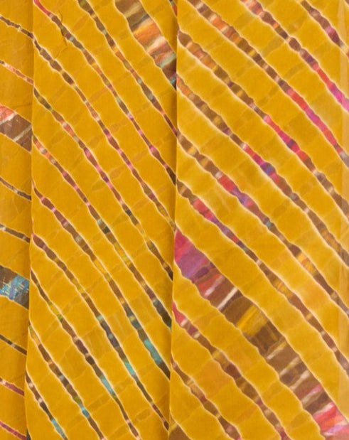 Mustard Yellow Leheriya Pure Georgette Saree Made in India Handcrafted Saree