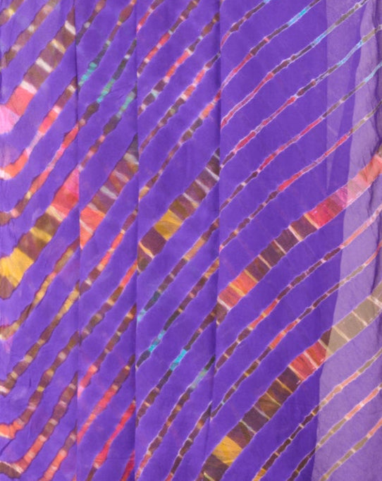 Violet Leheriya Pure Georgette Saree Handcrafted Made in India 