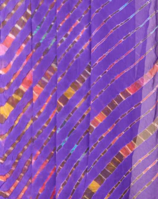 Violet Leheriya Pure Georgette Saree Handcrafted Made in India 