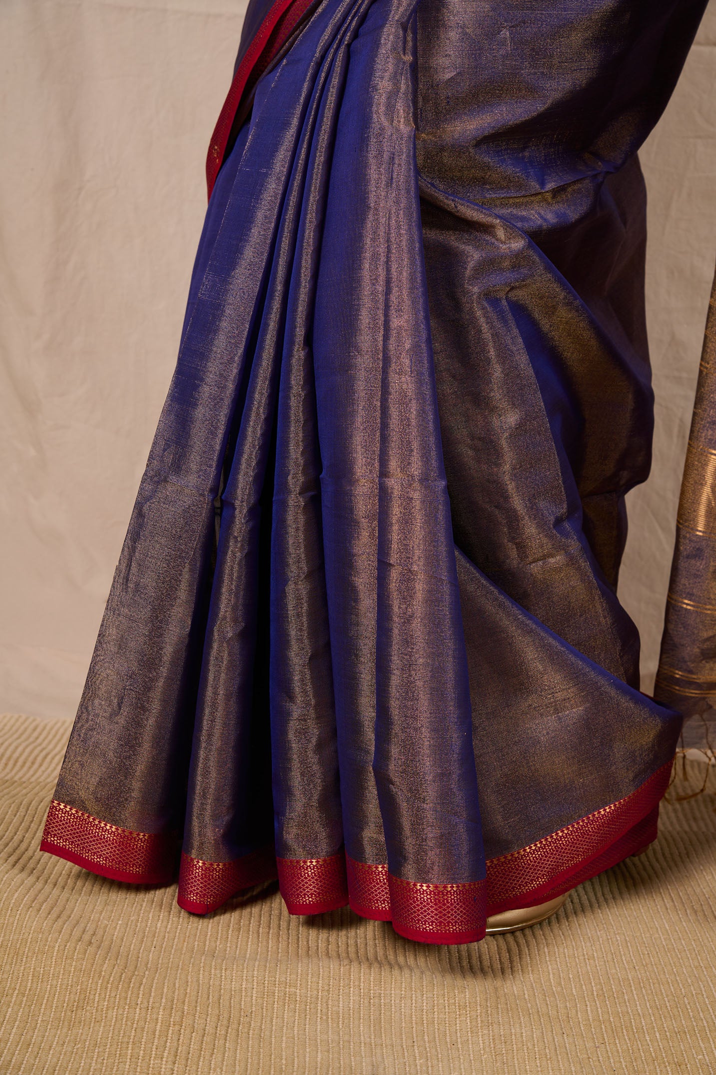 Sunehri Blue & Gold Maheshwari Tissue Saree