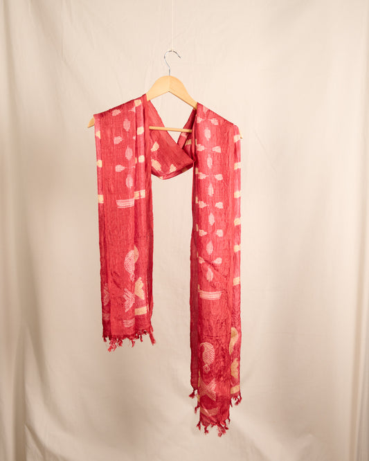 Munga Silk Nut Shibori Stole Dark Pink Colour Needle Shibori Handloom Stole