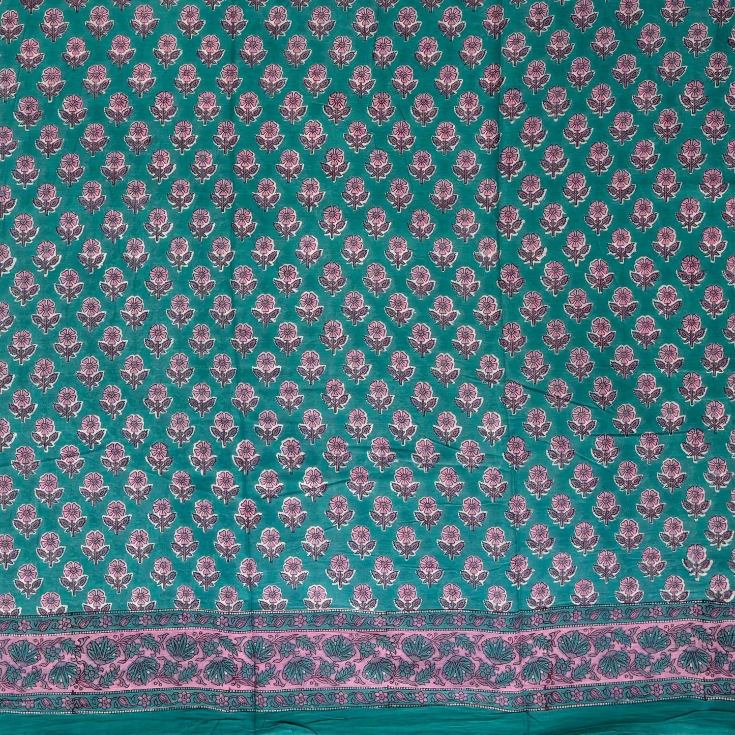 Bagru Blockprinted Cotton Saree - Peacock Green - Body