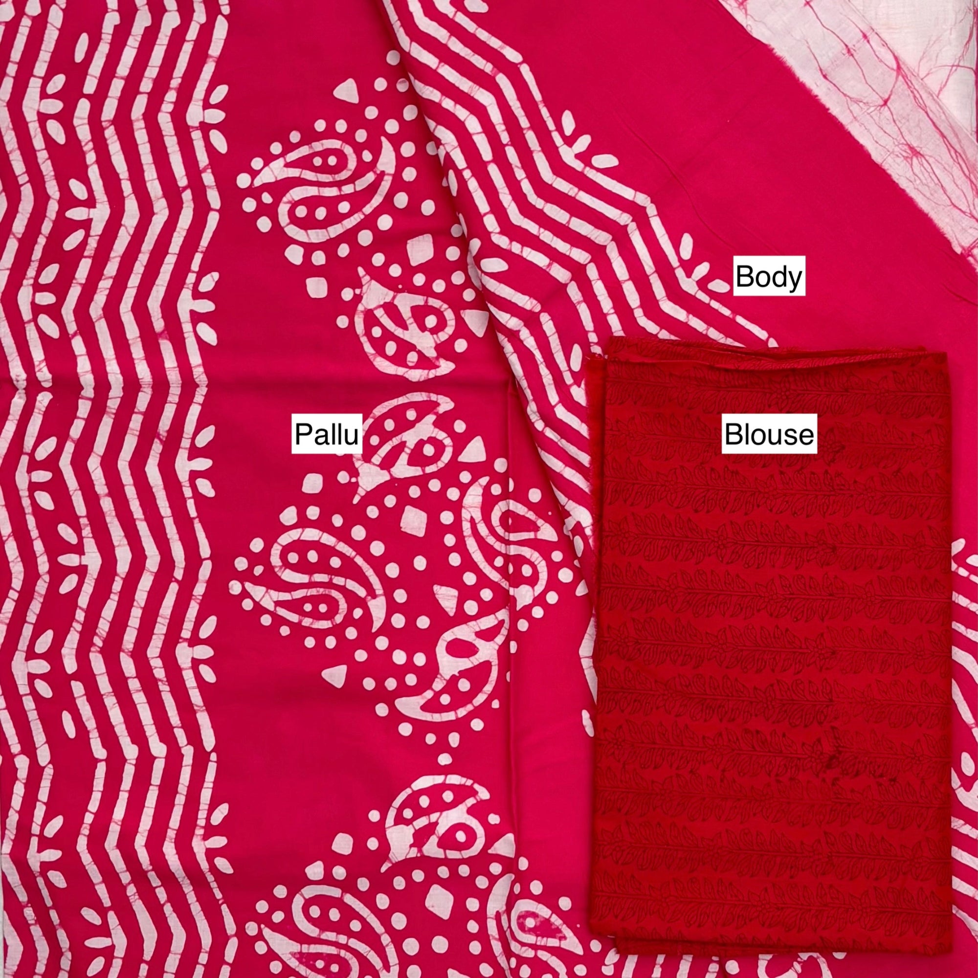 Pink Batik Cotton Saree Blouse Pallu