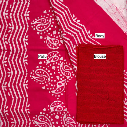 Pink Batik Cotton Saree Blouse Pallu
