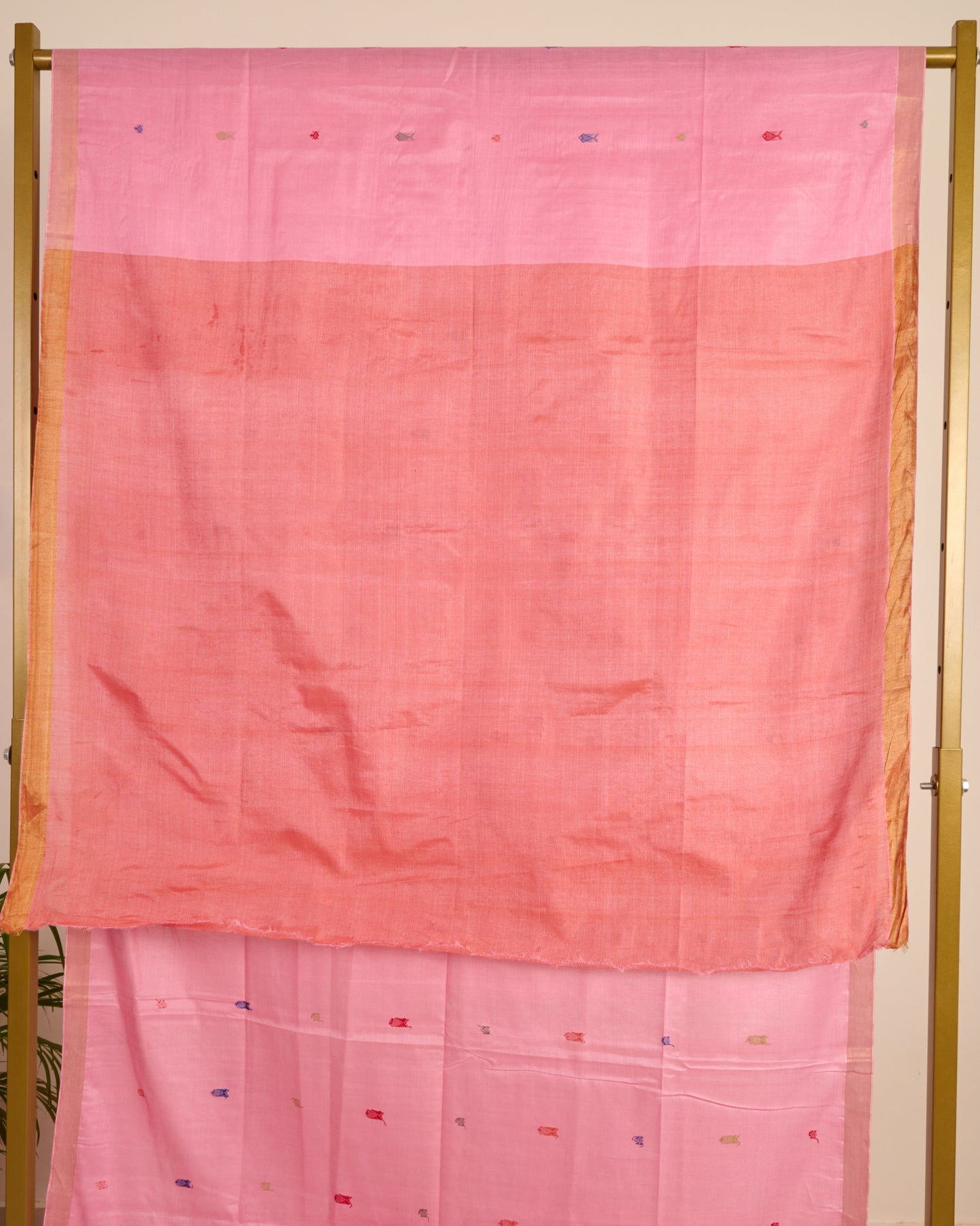 Pink Kosa Silk Saree with Extra Weft Motifs on display