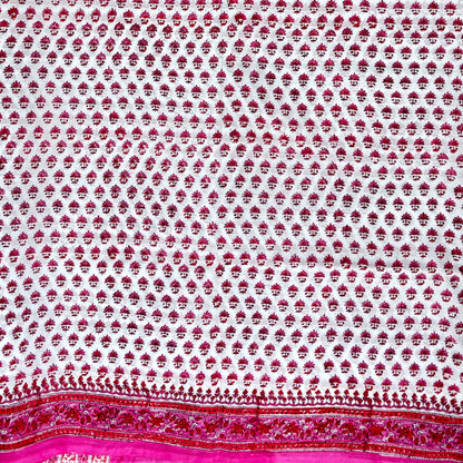 mulmul cotton saree, floral print saree, Pink, White,blockprinted cotton saree
