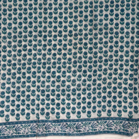 Pista Green Block Printed Cotton Saree Body